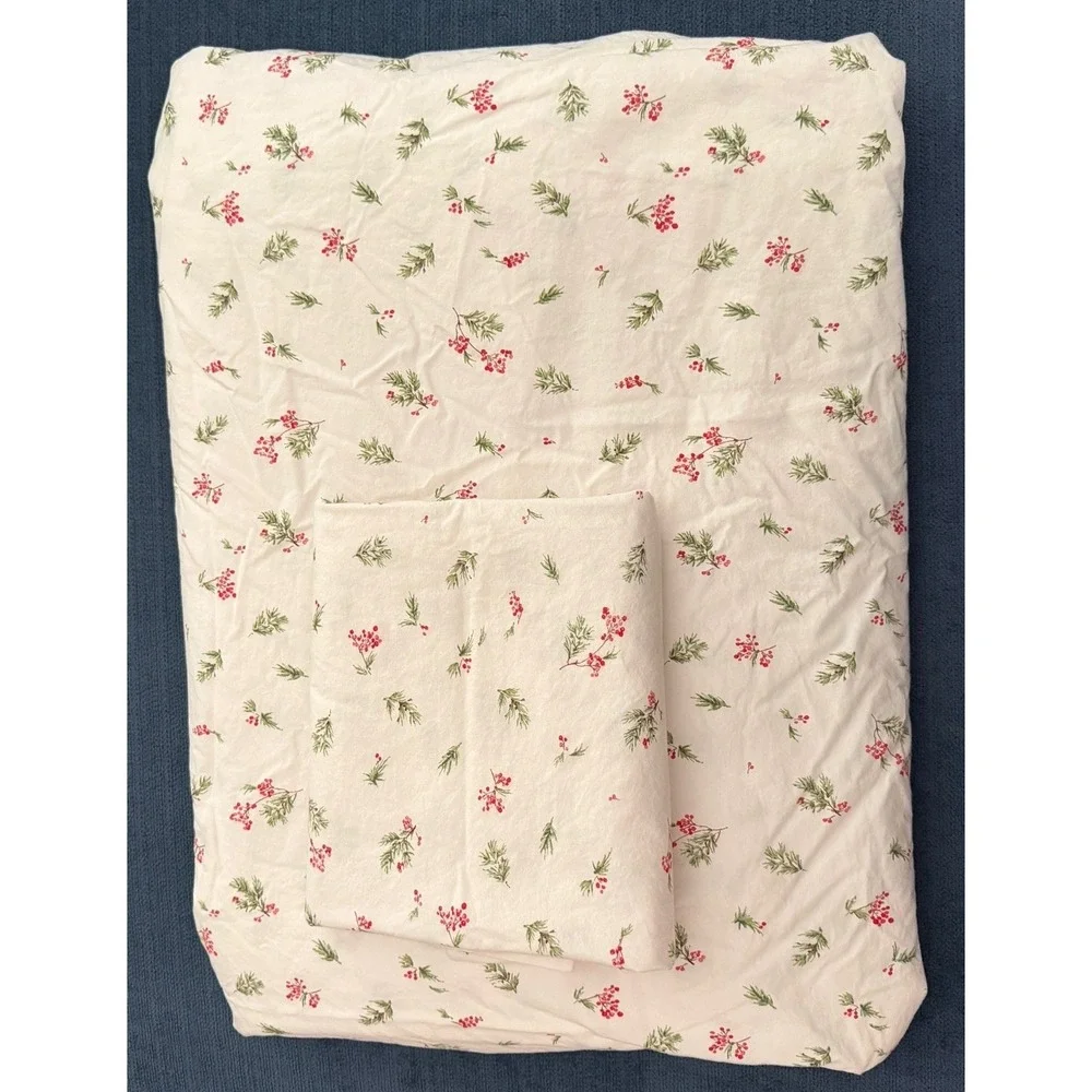 Ralph Lauren Mackenzie Holly Queen Size Flat Bed Sheet Case Berry Red Green Xmas
